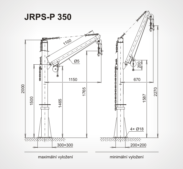zjednodušený výkres přenosného jeřábku JRPS-P 350